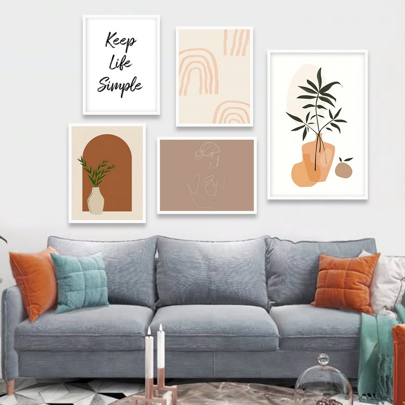 تابلو بکلیت طرح نقاشی مینیمال و جمله انگیزشی مدل W-712 مجموعه 5 عددی