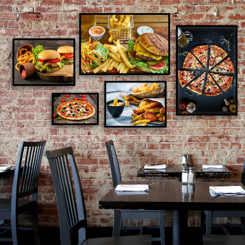 تابلو بکلیت طرح رستورانی فست فود پیتزا و همبرگر مدل B-699 مجموعه 5 عددی