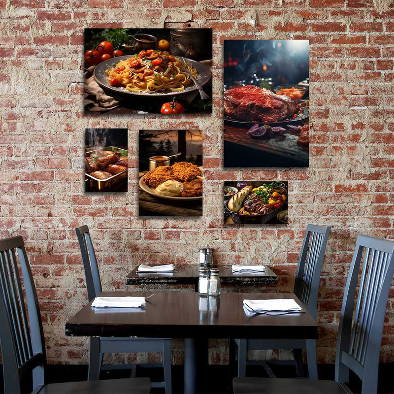 تابلو شاسی بکلیت طرح رستوران و مرغ و گوشت سوخاری مدل SH-1364 مجموعه 5 عددی 