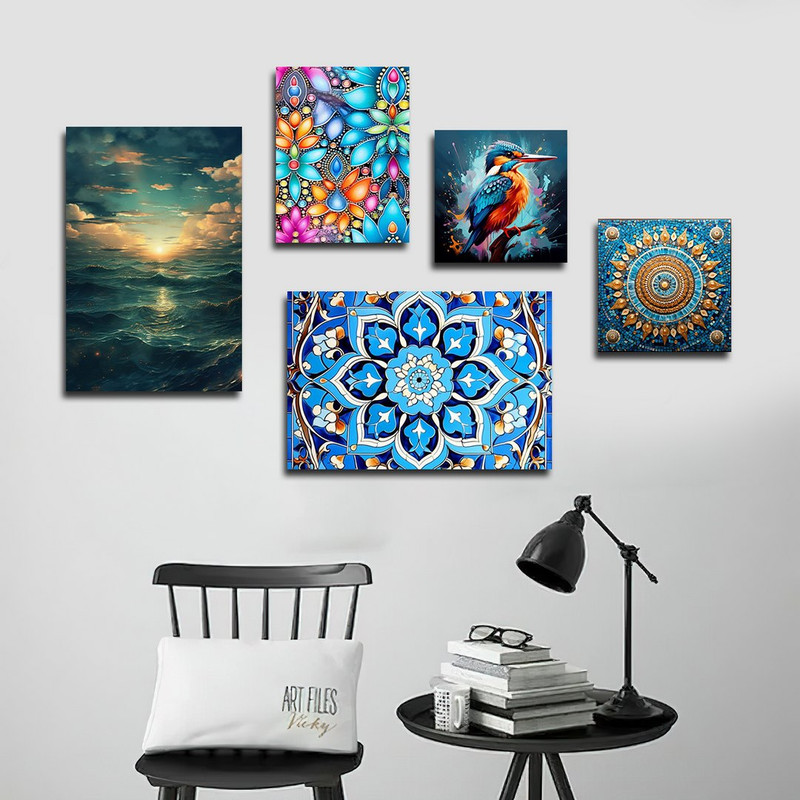 تابلو شاسی بکلیت طرح دکوراتیو سنتی و طبیعت دریا مدل SH-1327 مجموعه 5 عددی