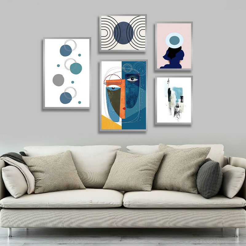 تابلو بکلیت طرح نقاشی دکوری مدرن سبک کوبیسم مدل SI-1472 مجموعه 5 عددی