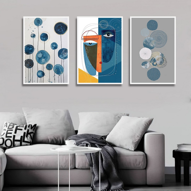 تابلو بکلیت طرح دکوری مدرن نقاشی سبک کوبیسم مدل W-1471 مجموعه 3 عددی