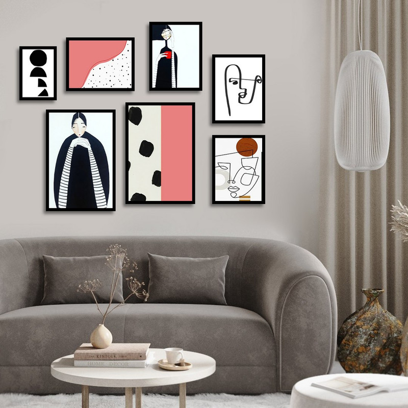 تابلو بکلیت طرح نقاشی دکوراتیو مدرن سبک کوبیسم مدل B-1432 مجموعه 7 عددی