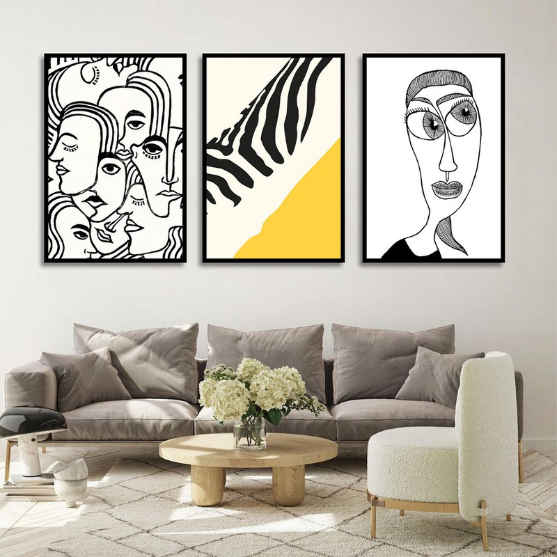 تابلو بکلیت طرح نقاشی دکوراتیو مدرن سبک کوبیسم مدل B-1429 مجموعه 3 عددی