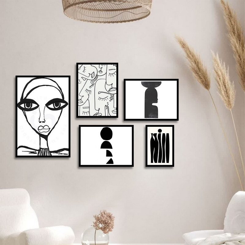 تابلو بکلیت طرح نقاشی دکوراتیو مدرن سبک کوبیسم مدل B-1421 مجموعه 5 عددی