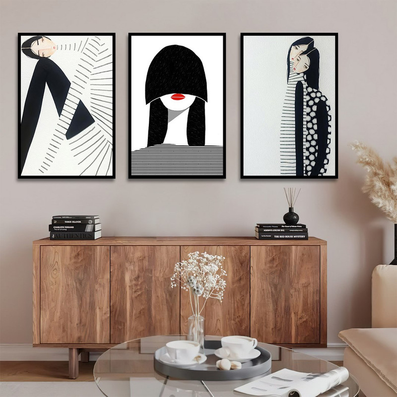 تابلو بکلیت طرح نقاشی دکوراتیو مدرن سبک کوبیسم مدل B-1413 مجموعه 3 عددی