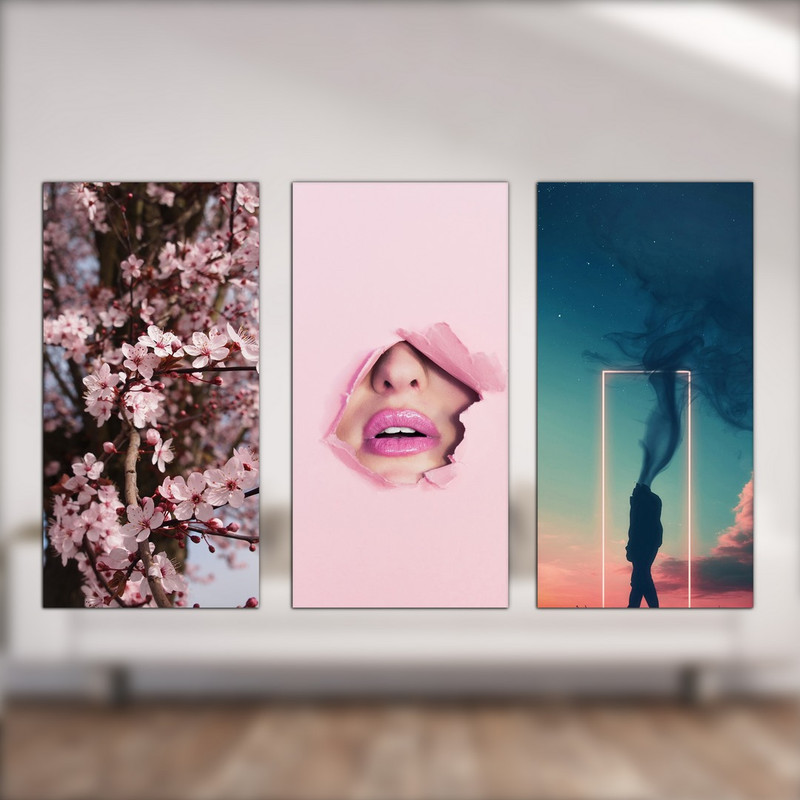 تابلو شاسی بکلیت طرح شکوفه گل و چهره مدل SH-546 مجموعه 3 عددی