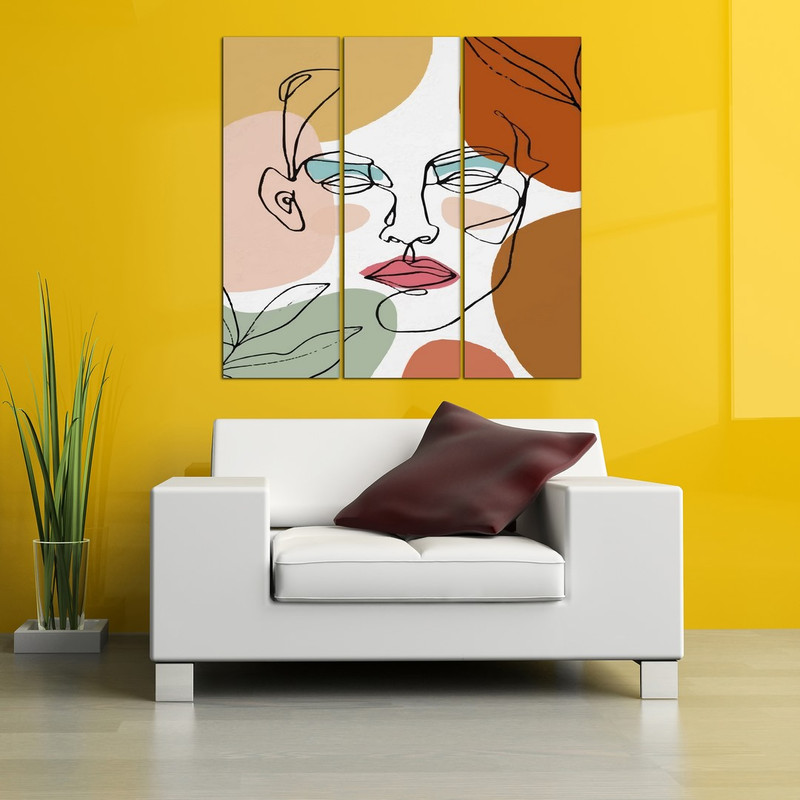 تابلو شاسی بکلیت طرح نقاشی مینیمال مدرن دخترانه مدل SH-415 مجموعه 3 عددی