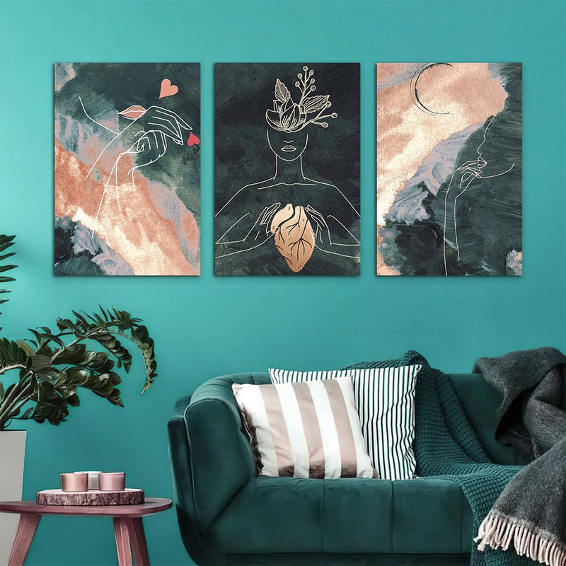 تابلو شاسی بکلیت طرح نقاشی چهره زن مدل SH-955 مجموعه 3 عددی