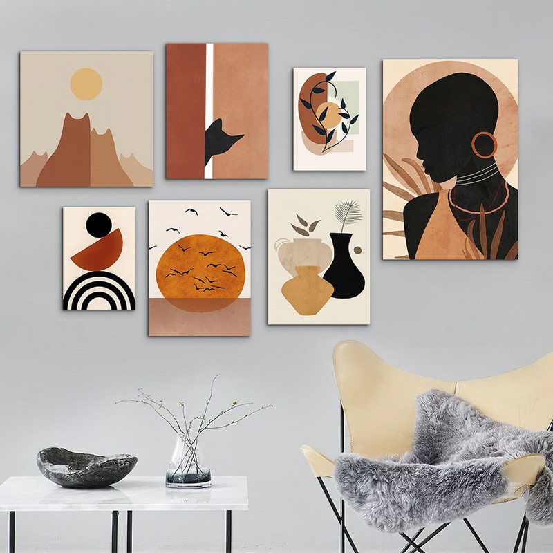 تابلو شاسی بکلیت طرح نقاشی مینیمال زن آفریقایی مدل SH-954 مجموعه 7 عددی