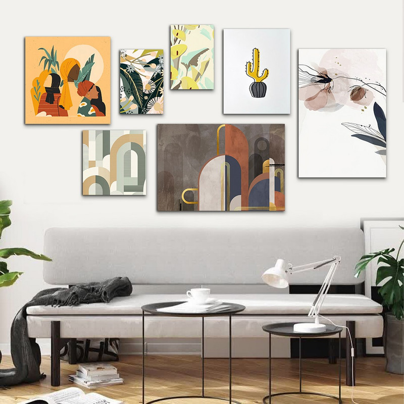 تابلو شاسی بکلیت طرح نقاشی مینیمال مدرن مدل SH-949 مجموعه 7 عددی