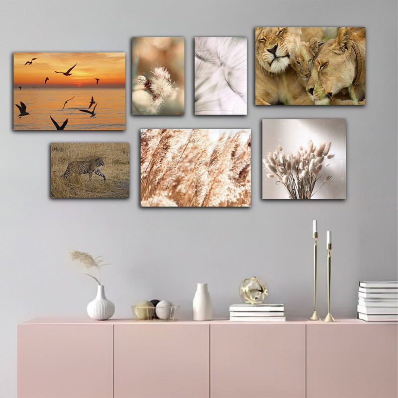 تابلو شاسی بکلیت طرح طبیعت و حیات وحش پلنگ مدل SH-881 مجموعه 7 عددی