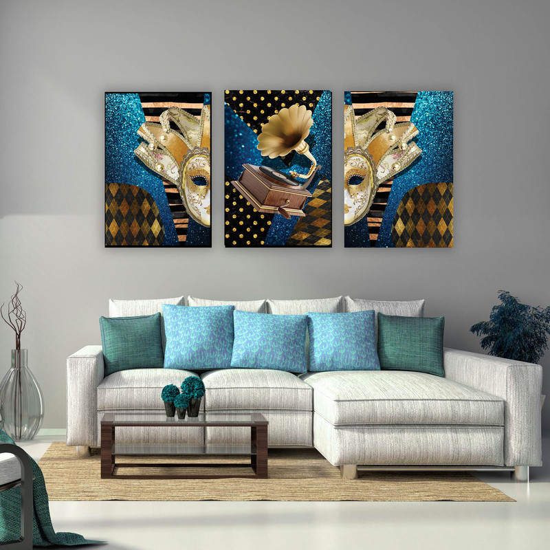 تابلو شاسی بکلیت طرح مدرن گرامافون و نقاب مدل SH-1870 مجموعه 3 عددی