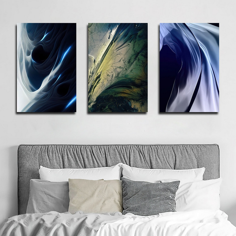 تابلو شاسی بکلیت طرح نقاشی مدرن ابر و بادی مدل SH-1740 مجموعه 3 عددی