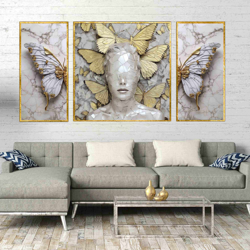تابلو بکلیت طرح مدرن چهره و پروانه مدل T-1544 مجموعه 3 عددی