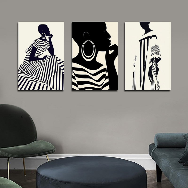 تابلو شاسی بکلیت طرح نقاشی مدرن آفریقایی مدل SH-1686 مجموعه 3 عددی