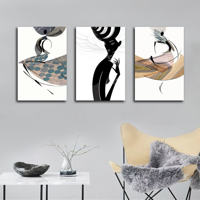 تابلو شاسی بکلیت طرح نقاشی مدرن خطوط مدل SH-1696 مجموعه 3 عددی