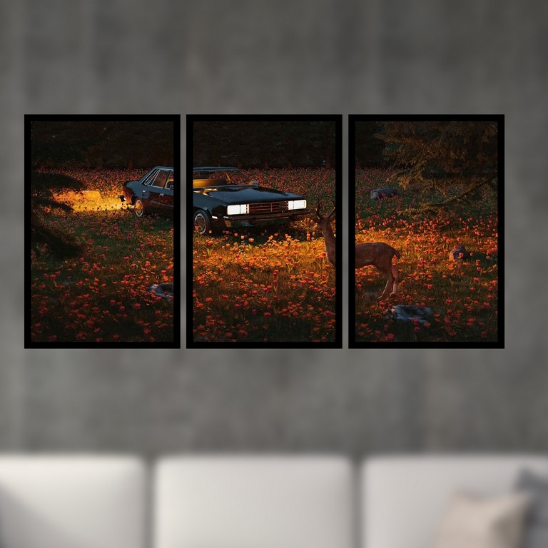 تابلو بکلیت طرح نقاشی فانتزی ماشین مدل B-S4894 مجموعه 3 عددی