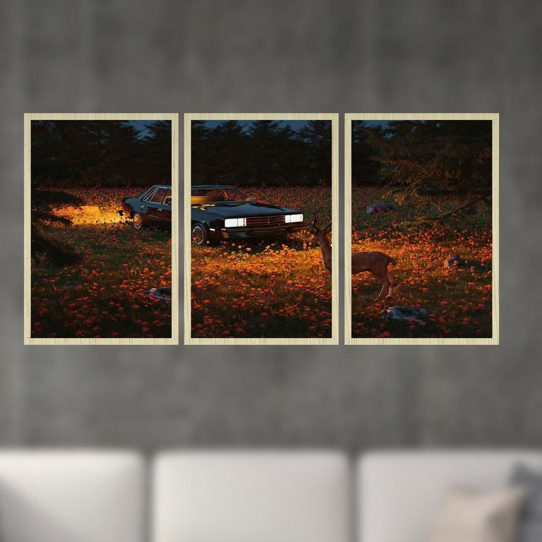 تابلو بکلیت طرح نقاشی فانتزی ماشین مدل S4894 مجموعه 3 عددی