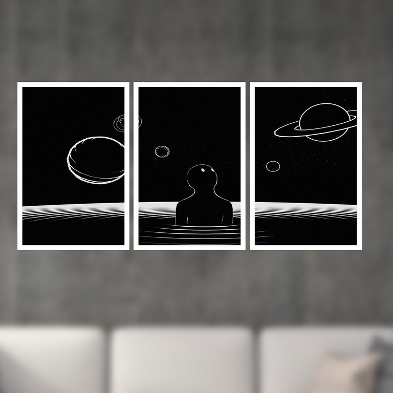 تابلو بکلیت طرح نقاشی مینیمال منظومه شمسی مدل W-S4946 مجموعه 3 عددی