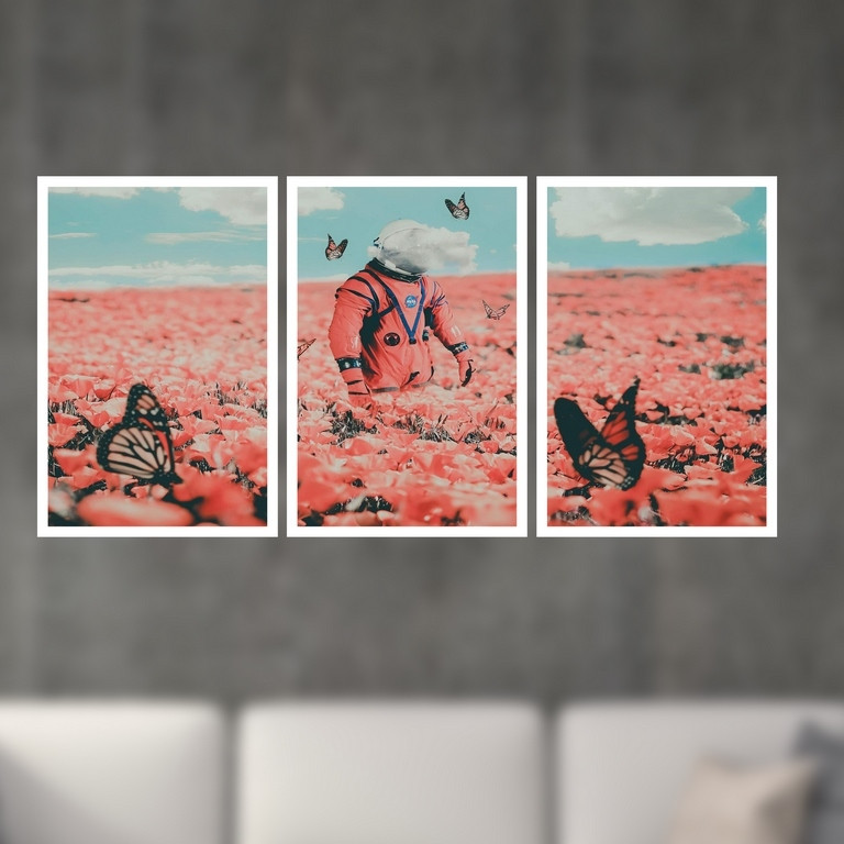 تابلو بکلیت طرح فانتزی فضانورد و گلستان مدل W-S4918 مجموعه 3 عددی