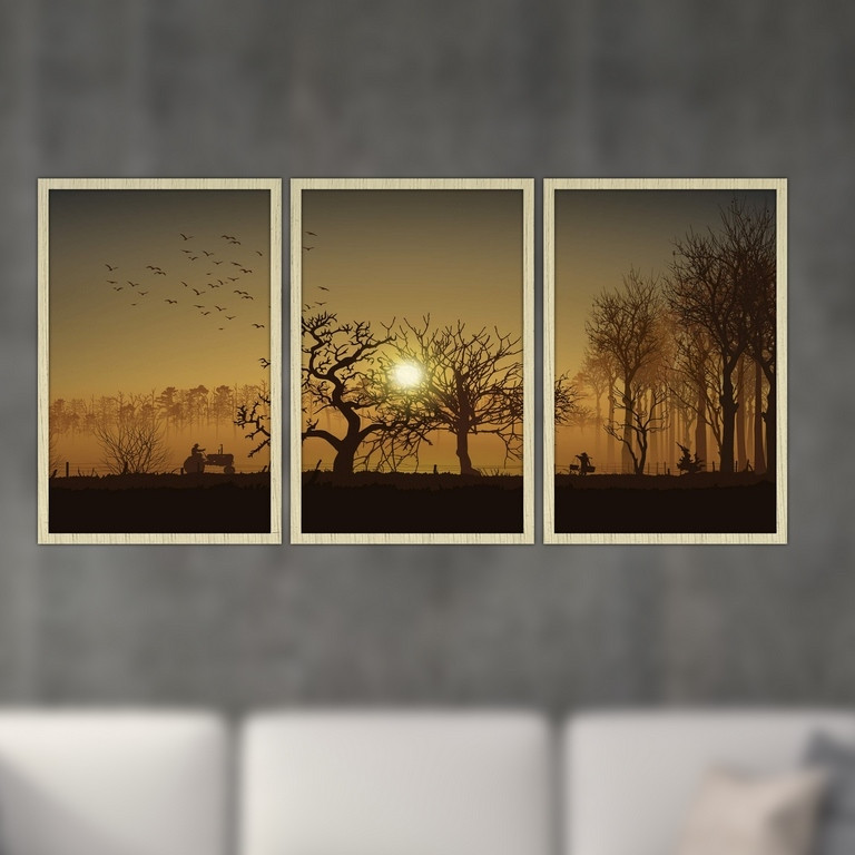 تابلو بکلیت طرح منظره پاییزی و مزرعه مدل S4912 مجموعه 3 عددی