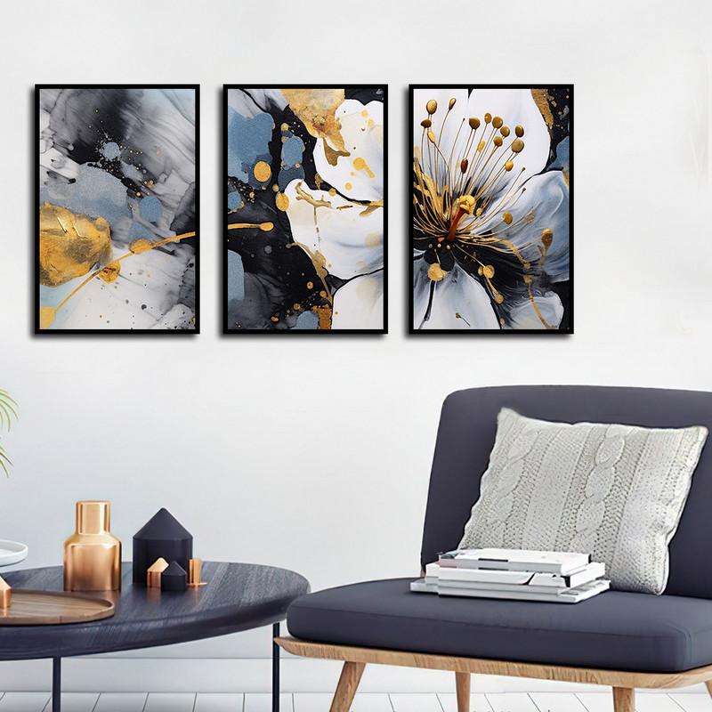 تابلو بکلیت طرح نقاشی مدرن گل مدل B-1598 مجموعه 3 عددی