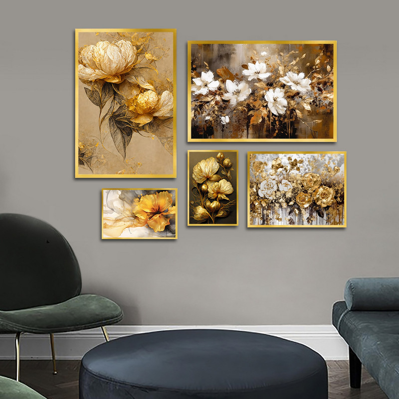 تابلو بکلیت طرح نقاشی گل مدل T-1593 مجموعه 5 عددی