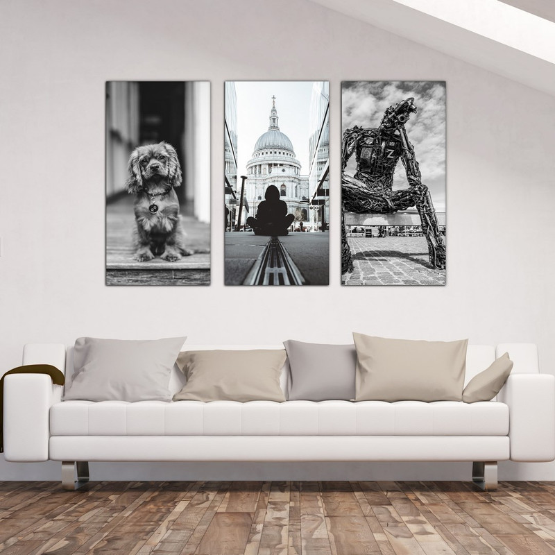 تابلو شاسی بکلیت طرح منظره شهری و سگ مدل SH-547 مجموعه 3 عددی