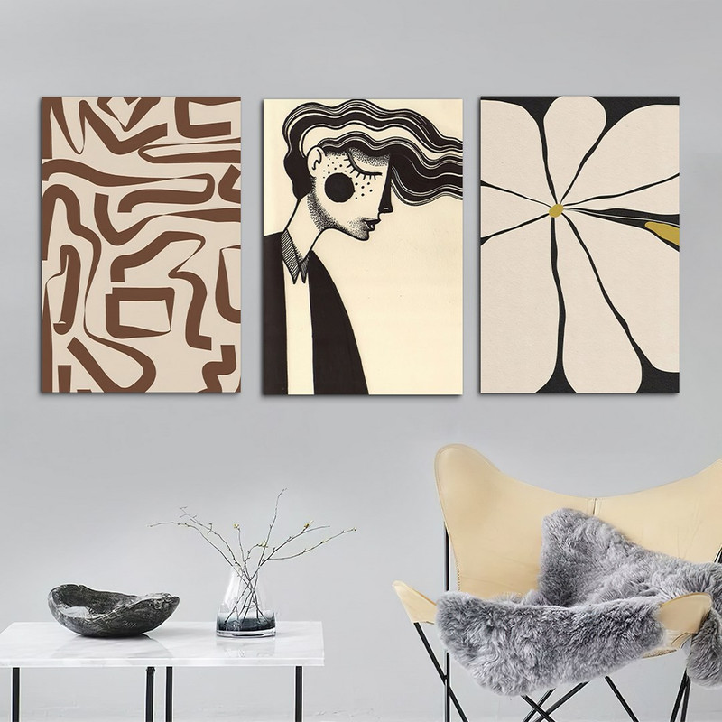 تابلو شاسی بکلیت طرح نقاشی مینیمال دخترانه مدل SH-1111 مجموعه 3 عددی