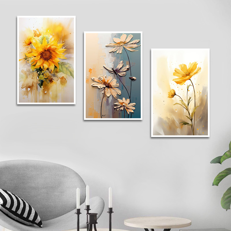 تابلو بکلیت طرح نقاشی مدرن دکوراتیو گل مدل W-1678 مجموعه 3 عددی