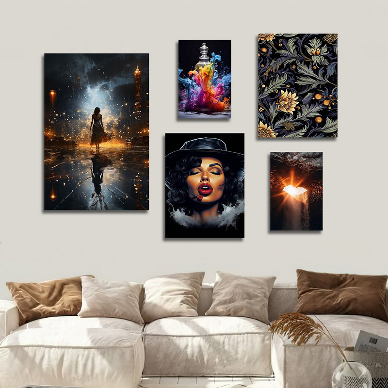 تابلو شاسی بکلیت طرح آسمان و چهره و گل مدل SH-1170  مجموعه 5 عددی