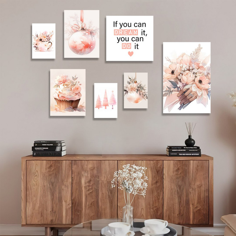 تابلو شاسی بکلیت طرح گل صورتی مدل SH-1156  مجموعه 7 عددی