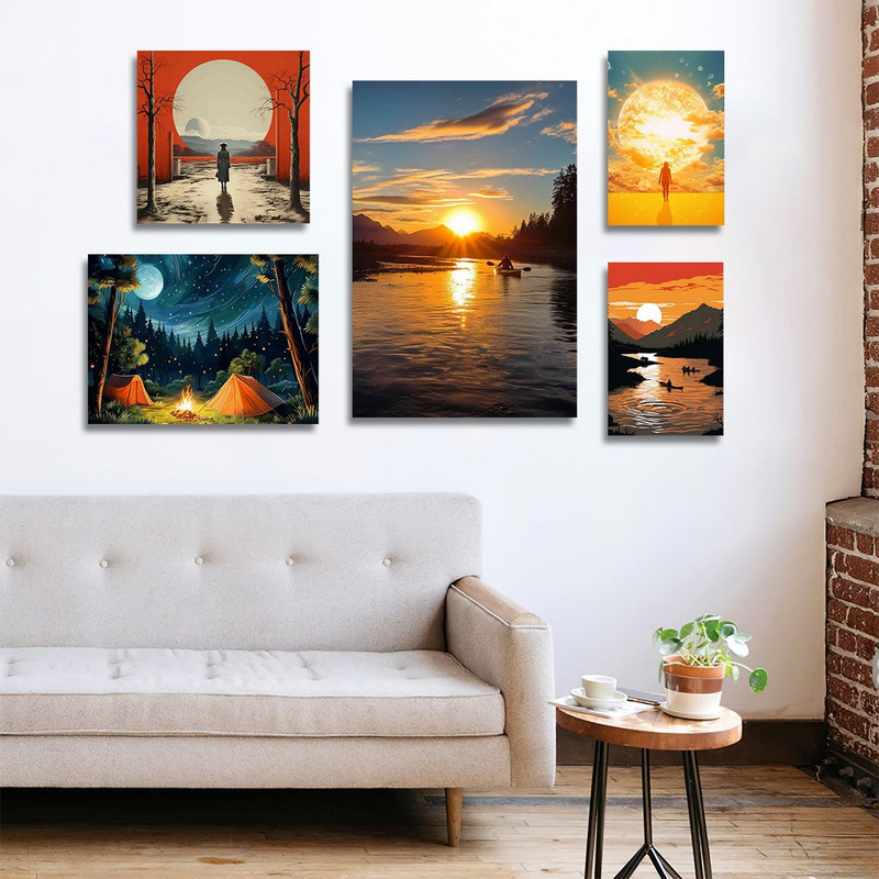 تابلو شاسی بکلیت طرح طلوع و غروب خورشید مدل SH-1133  مجموعه 5 عددی