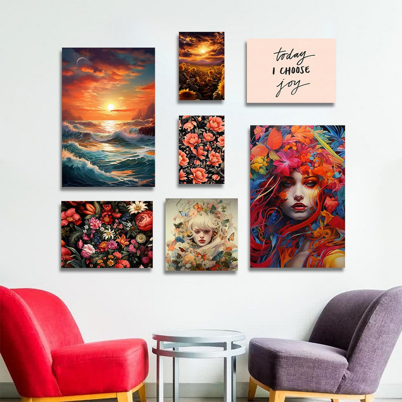 تابلو شاسی بکلیت طرح گل رنگی و غروب مدل SH-1131  مجموعه 7 عددی