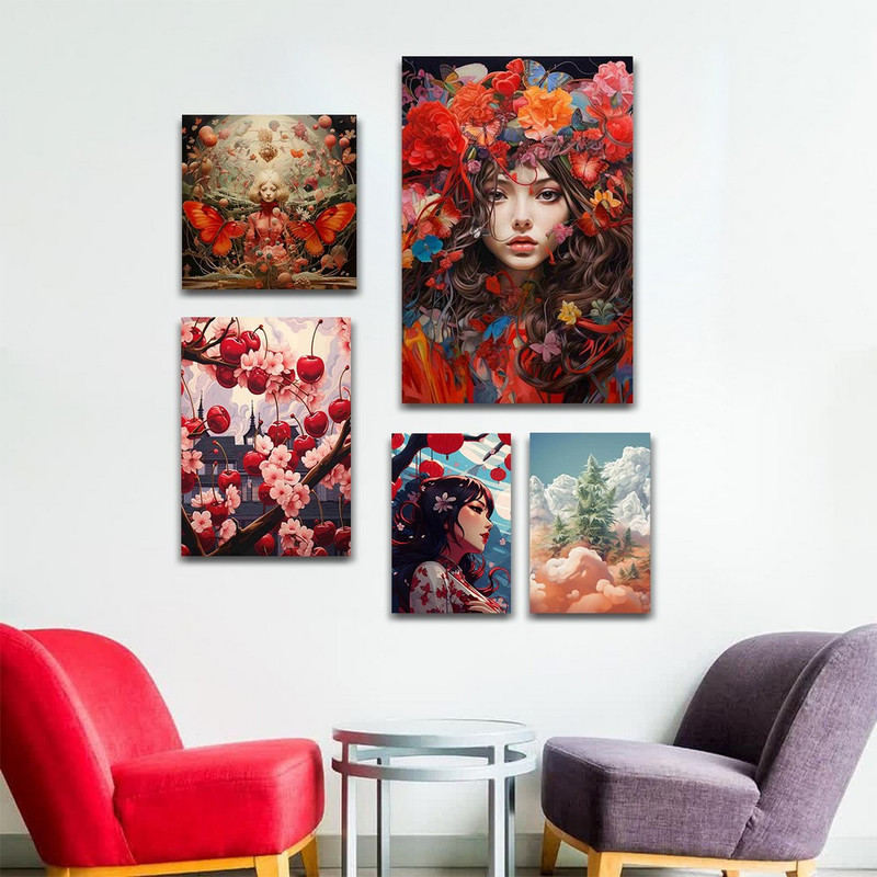 تابلو شاسی بکلیت طرح گل رنگی و چهره زن کره ای مدل SH-1130  مجموعه 5 عددی