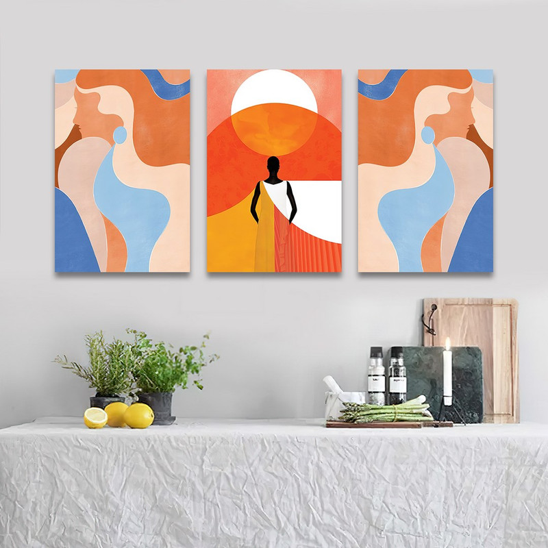 تابلو شاسی بکلیت طرح نقاشی مینیمال دخترانه مدل SH-1127  مجموعه 3 عددی