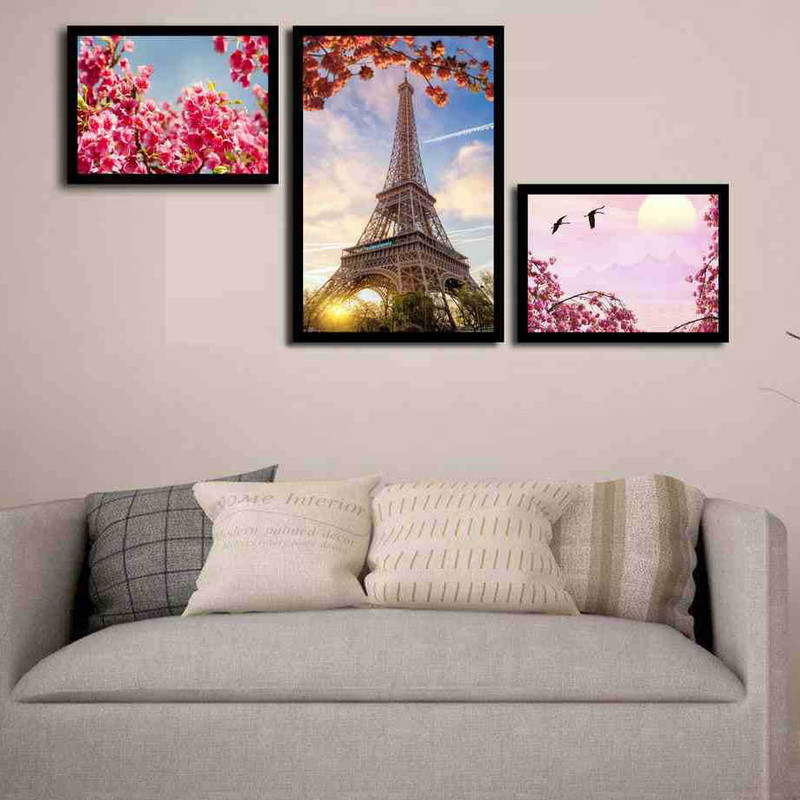 تابلو بکلیت طرح شکوفه های بهاری پاریس مدل B-247 مجموعه 3 عددی