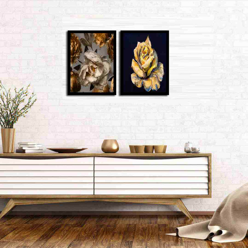 تابلو بکلیت طرح گل طلایی مدل دکوراتیو B-201 مجموعه 2 عددی