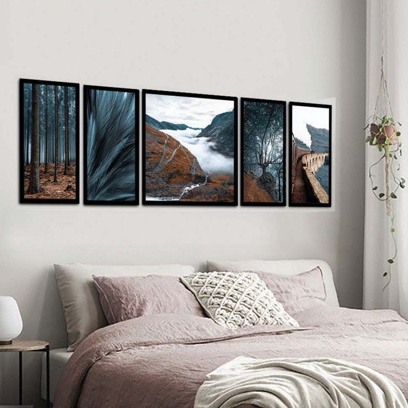 تابلو بکلیت طرح مدرن جنگل و کوه مدل B-1918 مجموعه 5 عددی