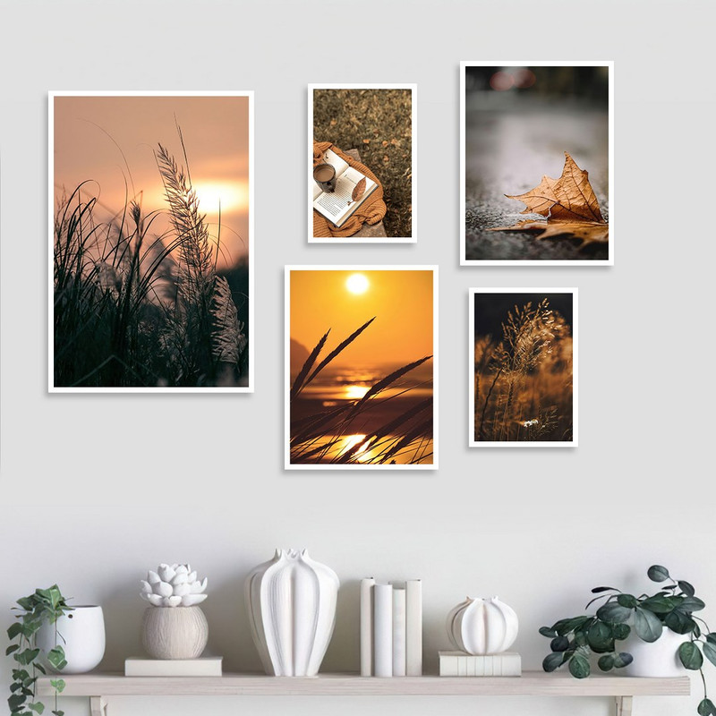 تابلو بکلیت مدل طرح طبیعت پاییزی و غروب W-1037  مجموعه 5 عددی