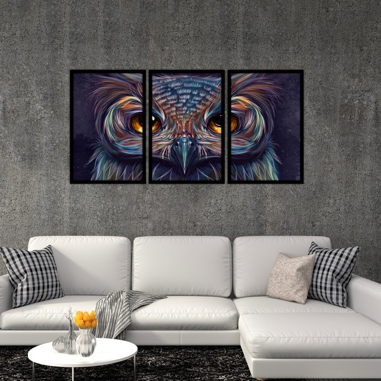 تابلو بکلیت طرح نقاشی پرنده جغد مدل B-S4817 مجموعه 3 عددی