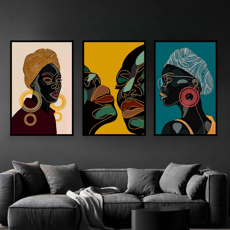 تابلو بکلیت مدل طرح نقاشی دختر سیاه پوست افریقایی B-941  مجموعه 3 عددی