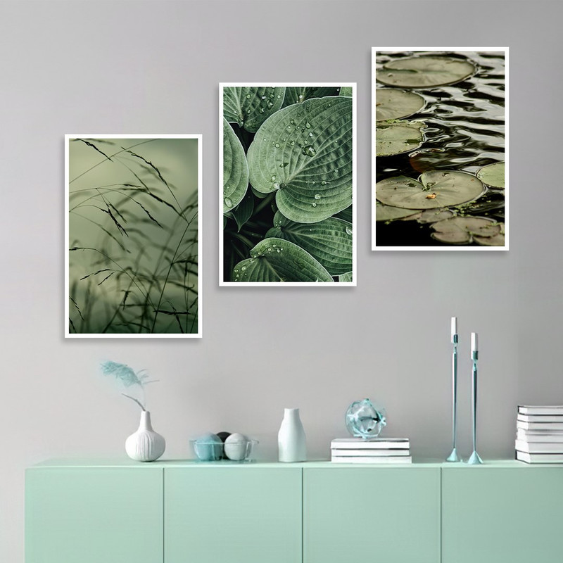 تابلو بکلیت مدل طرح نیلوفر ابی و برگ W-1082 مجموعه 3 عددی