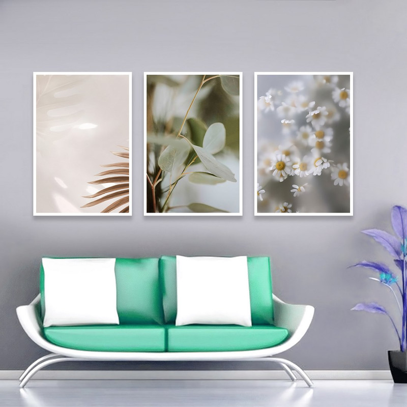 تابلو بکلیت مدل طرح گل بابونه و برگ W-1081 مجموعه 3 عددی