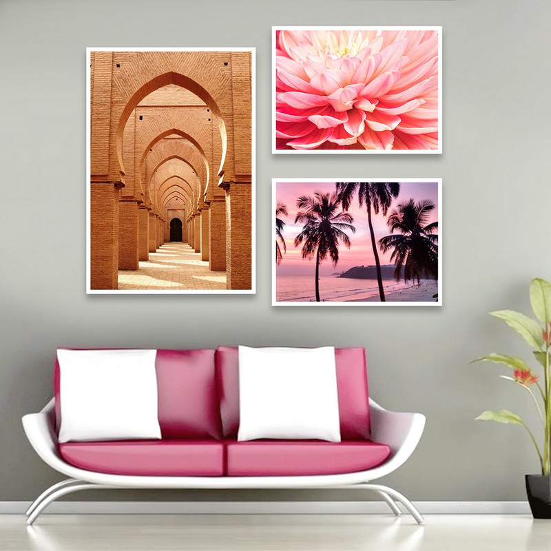 تابلو بکلیت طرح ظبیعت گل داوودی مدل W-846 مجموعه 3 عددی