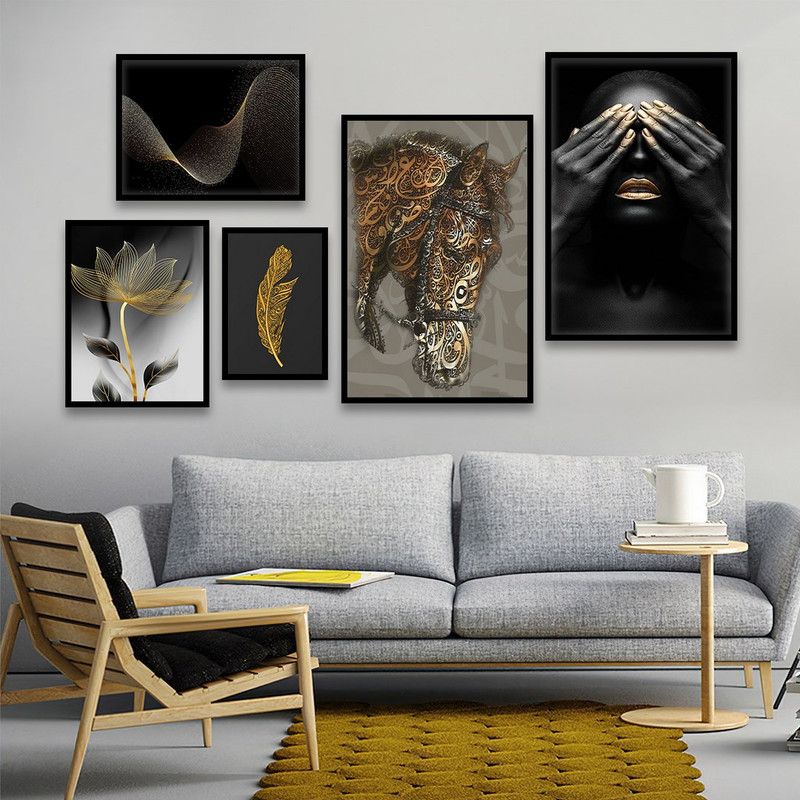 تابلو بکلیت طرح چهره آفریقایی و اسب مدل B-813 مجموعه 5 عددی