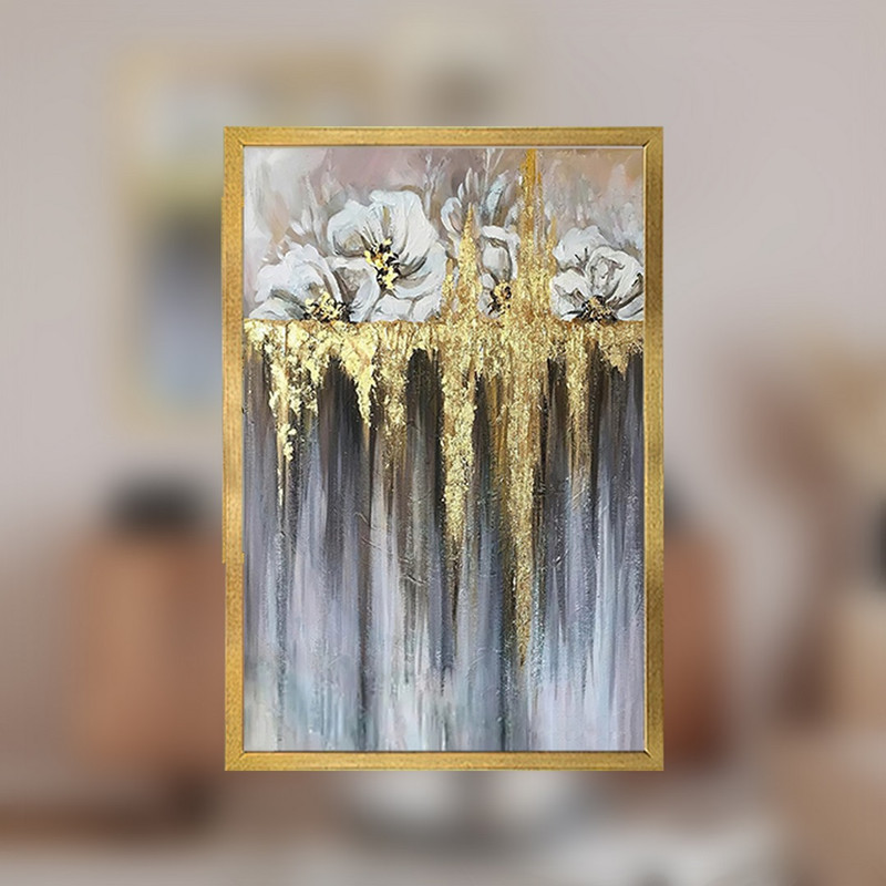 تابلو بکلیت طرح دکوراتیو ورق طلا طبیعت و گل مدل T-797 مجموعه 3 عددی