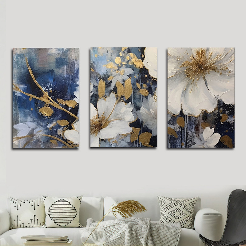 تابلو شاسی بکلیت طرح نقاشی مدرن رنگ روغن گل مدل SH-1607 مجموعه 3 عددی