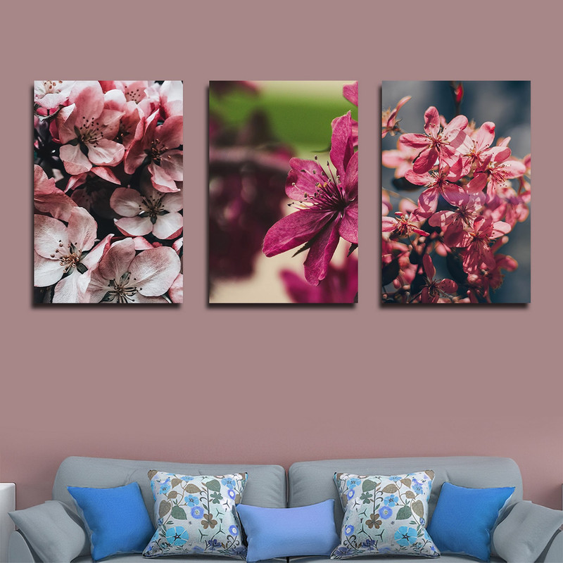 تابلو شاسی بکلیت طرح مدرن طبیعت و گل بهاری مدل SH-1575 مجموعه 3 عددی